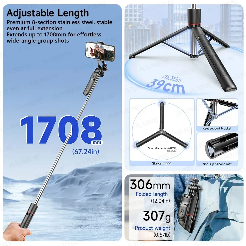 Video Head Tripod Carbon Fiber - F16 Selfie Stick Tripod with 1708mm